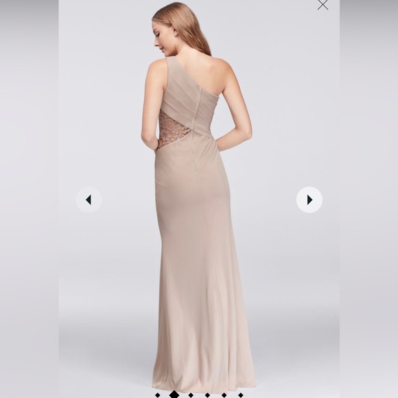 David’s Bridal one-shoulder mesh dress with lace inset, in Wine, Size 4 - Picture 4 of 4